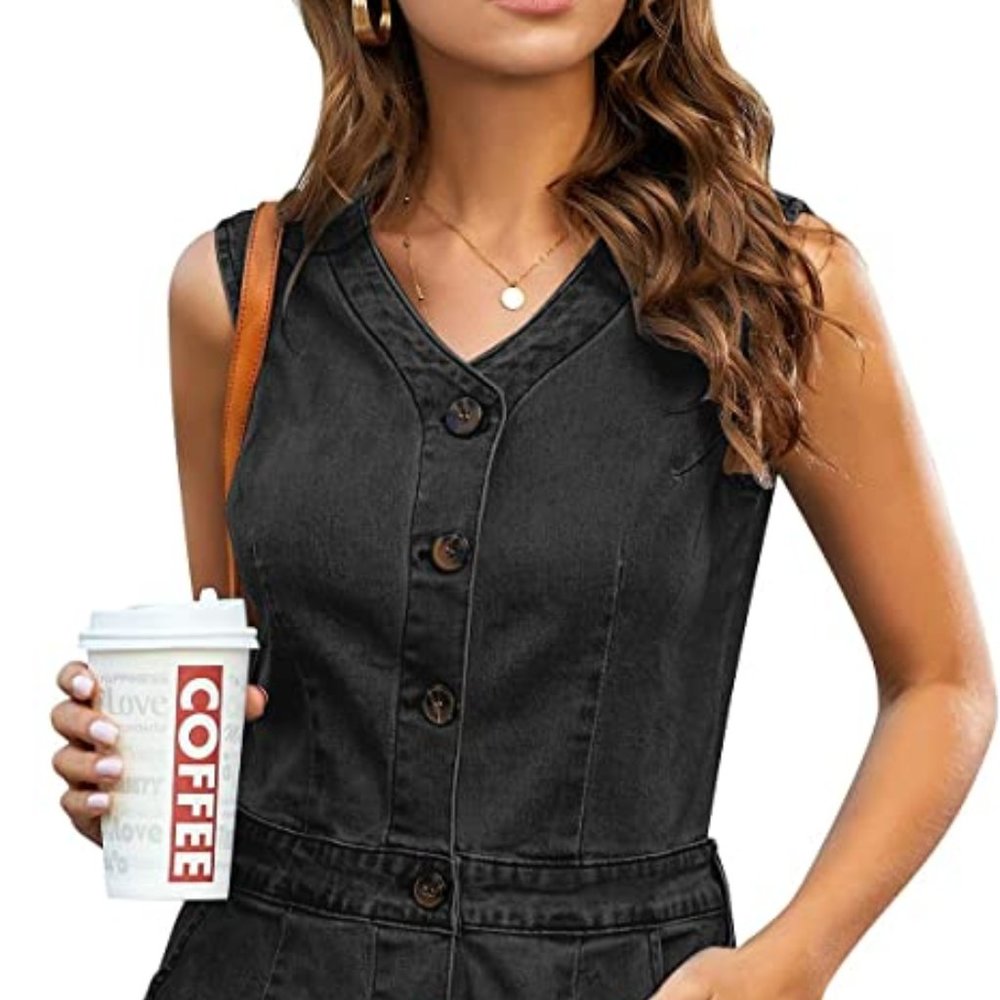 Black Denim Button-Down Dress